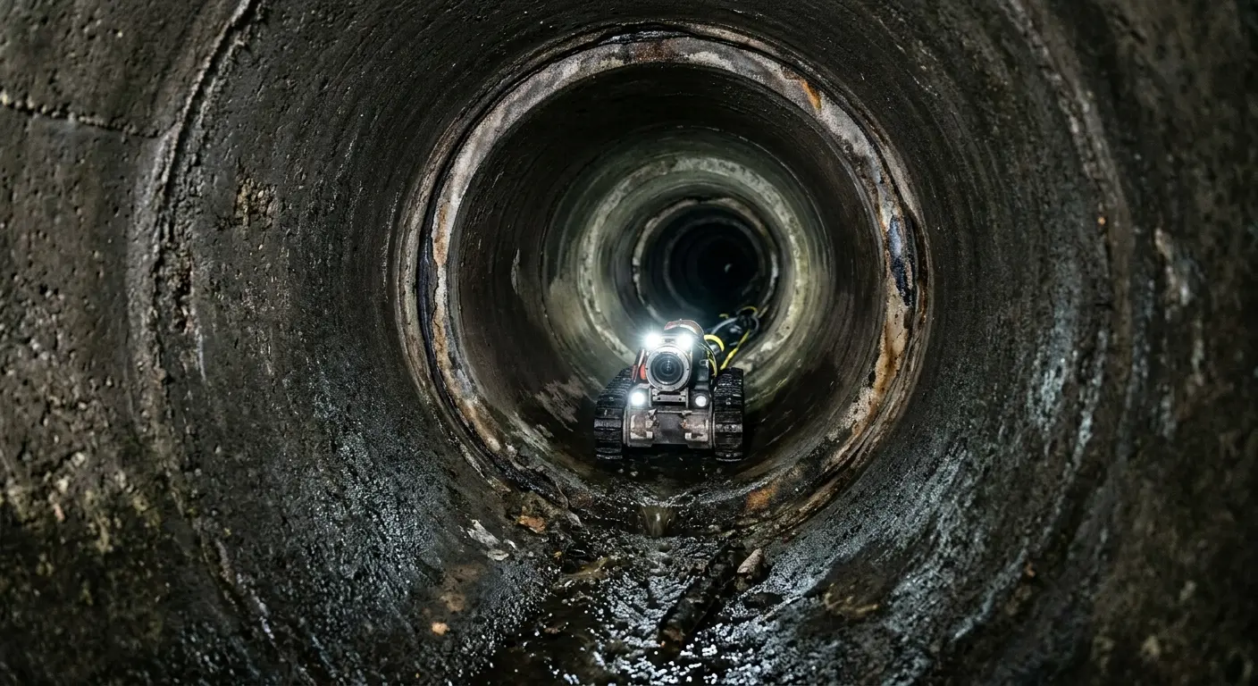 Robotic sewer camera inspecting pipe interior for Drain Snake Service in Lake Los Angeles